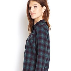 Forever 21 Green Snap Button Flannel